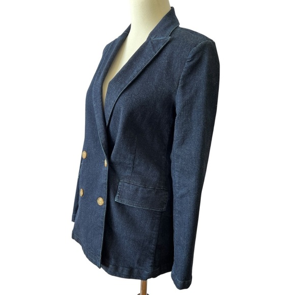 NWT J MCLAUGHLIN BLAZER 2 DENIM COTTON BLD DBL BREASTED DK BLUE CAREER CASUAL - Picture 4 of 12